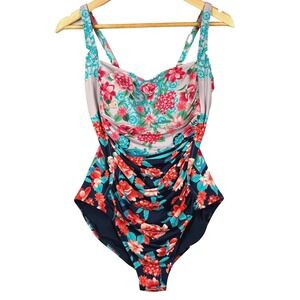 Johnny Was Womens Boho Floral Jasper Ruched One Piece Swimsuit XL FLAW $218